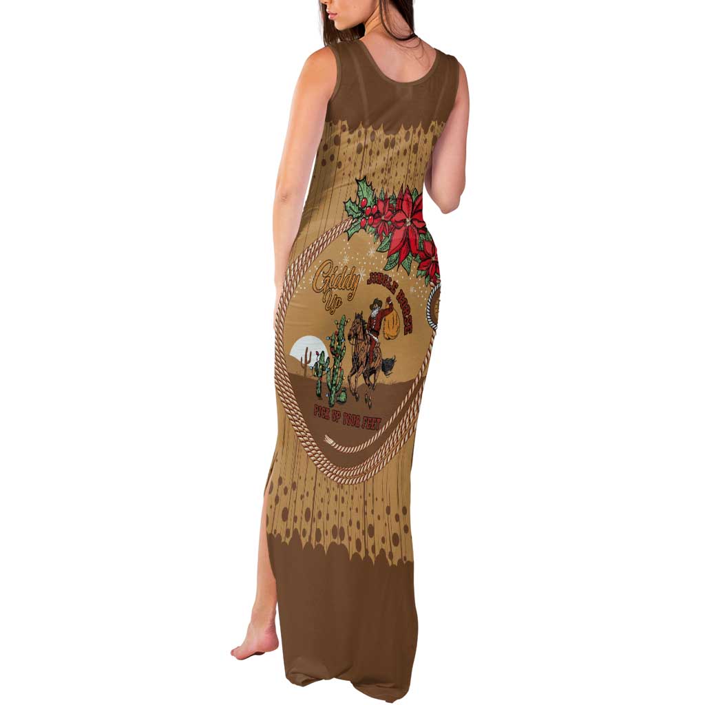 Cowboy Christmas Tank Maxi Dress Giddy Up Jingle Horse Brown Version - Wonder Print Shop