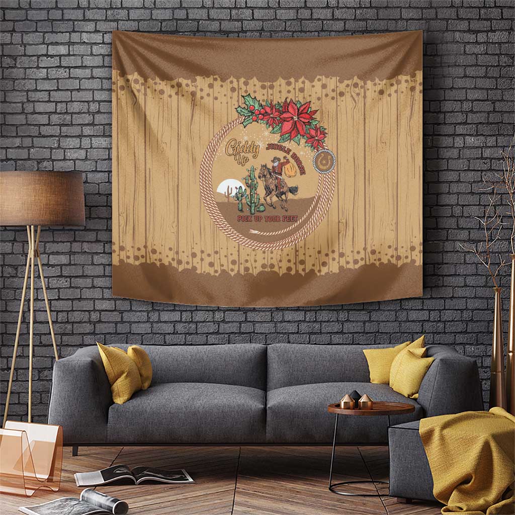 Cowboy Christmas Tapestry Giddy Up Jingle Horse Brown Version - Wonder Print Shop