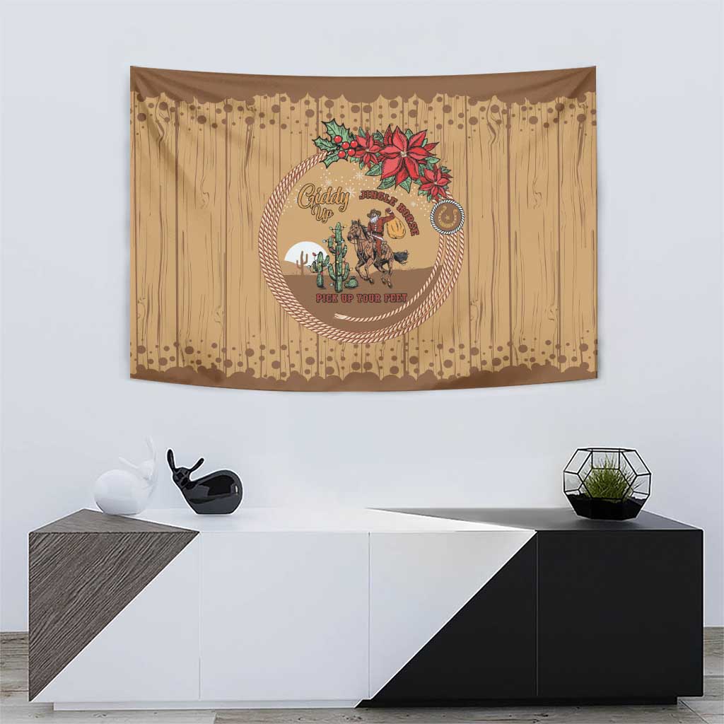 Cowboy Christmas Tapestry Giddy Up Jingle Horse Brown Version - Wonder Print Shop