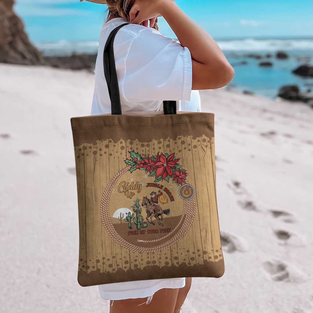 Cowboy Christmas Tote Bag Giddy Up Jingle Horse Brown Version - Wonder Print Shop