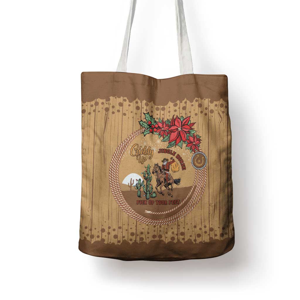 Cowboy Christmas Tote Bag Giddy Up Jingle Horse Brown Version - Wonder Print Shop
