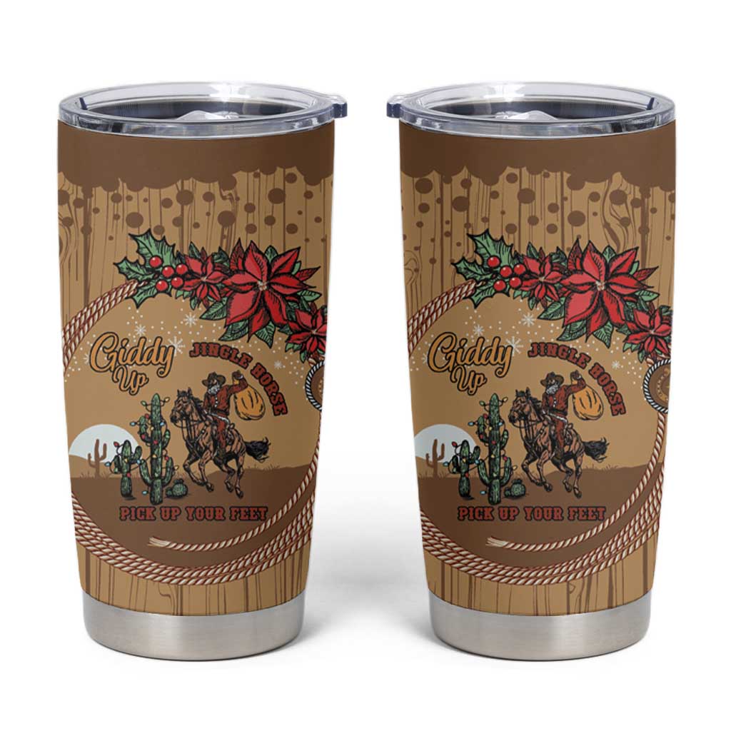 Cowboy Christmas Tumbler Cup Giddy Up Jingle Horse Brown Version - Wonder Print Shop