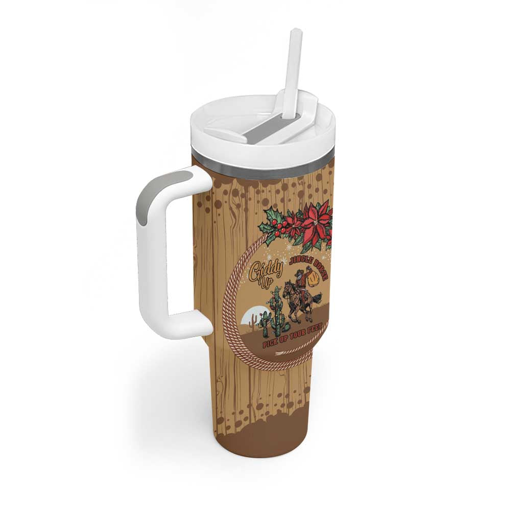 Cowboy Christmas Tumbler With Handle Giddy Up Jingle Horse Brown Version - Wonder Print Shop