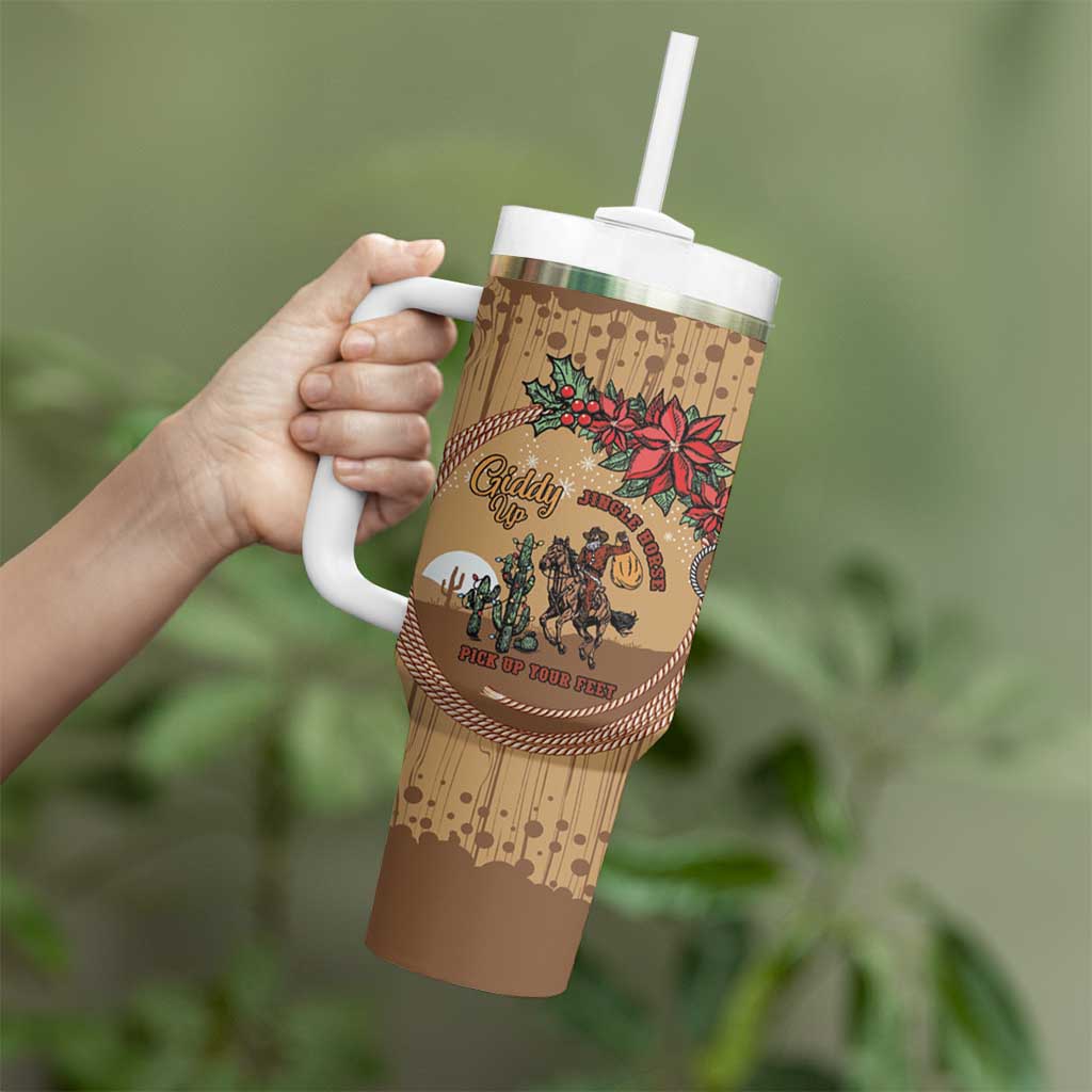 Cowboy Christmas Tumbler With Handle Giddy Up Jingle Horse Brown Version - Wonder Print Shop