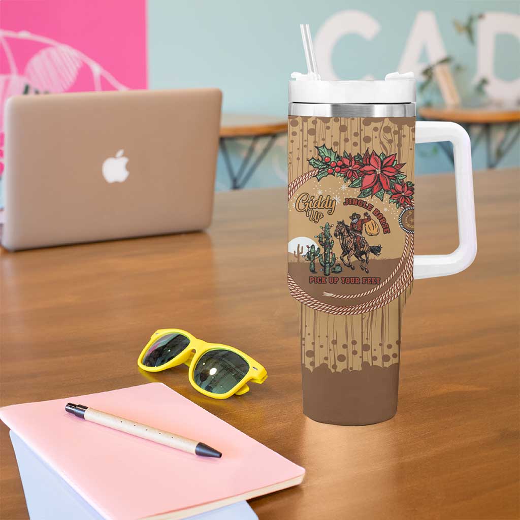 Cowboy Christmas Tumbler With Handle Giddy Up Jingle Horse Brown Version - Wonder Print Shop