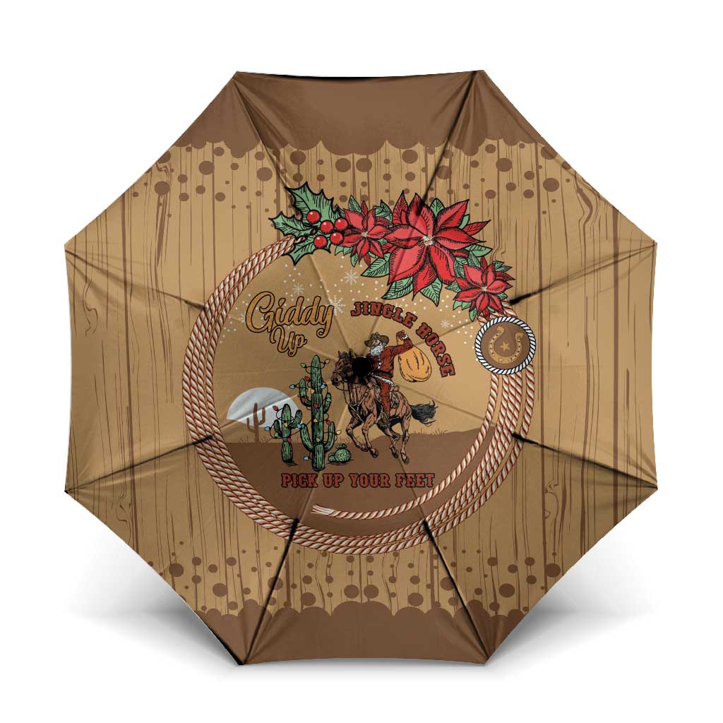 Cowboy Christmas Umbrella Giddy Up Jingle Horse Brown Version - Wonder Print Shop
