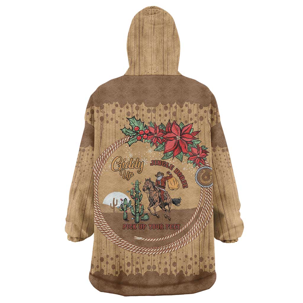 Cowboy Christmas Wearable Blanket Hoodie Giddy Up Jingle Horse Brown Version - Wonder Print Shop