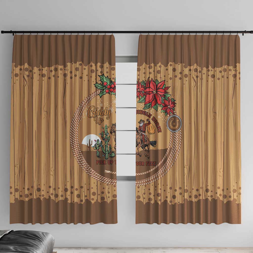 Cowboy Christmas Window Curtain Giddy Up Jingle Horse Brown Version - Wonder Print Shop