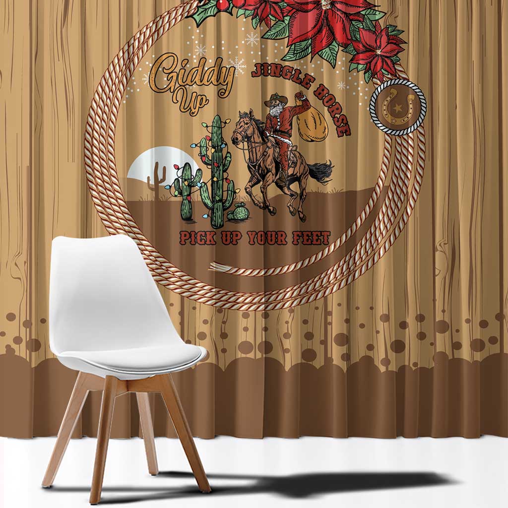 Cowboy Christmas Window Curtain Giddy Up Jingle Horse Brown Version - Wonder Print Shop