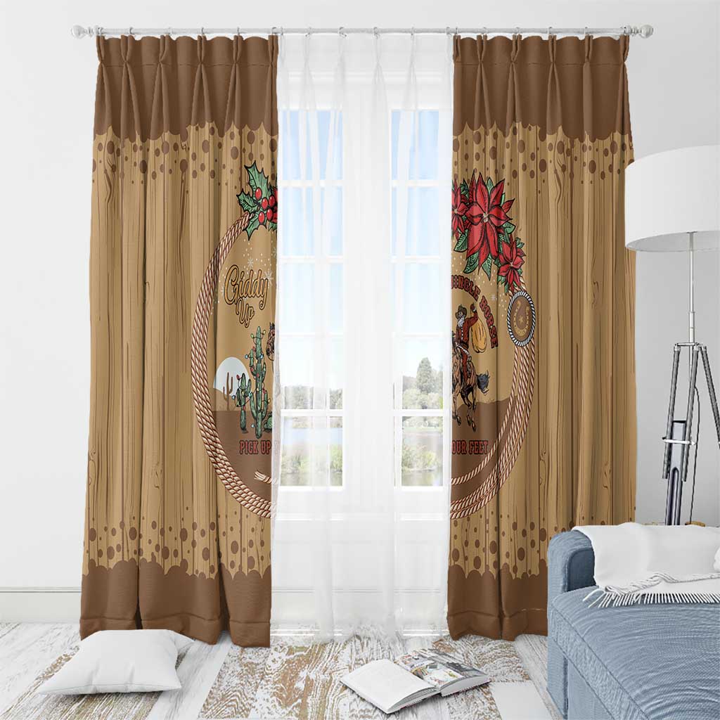 Cowboy Christmas Window Curtain Giddy Up Jingle Horse Brown Version - Wonder Print Shop