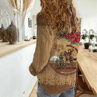 Cowboy Christmas Women Casual Shirt Giddy Up Jingle Horse Brown Version - Wonder Print Shop