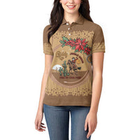 Cowboy Christmas Women Polo Shirt Giddy Up Jingle Horse Brown Version - Wonder Print Shop