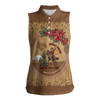 Cowboy Christmas Women Sleeveless Polo Shirt Giddy Up Jingle Horse Brown Version - Wonder Print Shop