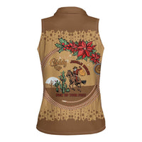Cowboy Christmas Women Sleeveless Polo Shirt Giddy Up Jingle Horse Brown Version - Wonder Print Shop