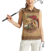 Cowboy Christmas Women Sleeveless Polo Shirt Giddy Up Jingle Horse Brown Version - Wonder Print Shop