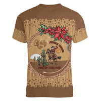 Cowboy Christmas Women V-Neck T-Shirt Giddy Up Jingle Horse Brown Version - Wonder Print Shop