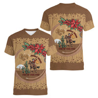 Cowboy Christmas Women V-Neck T-Shirt Giddy Up Jingle Horse Brown Version - Wonder Print Shop