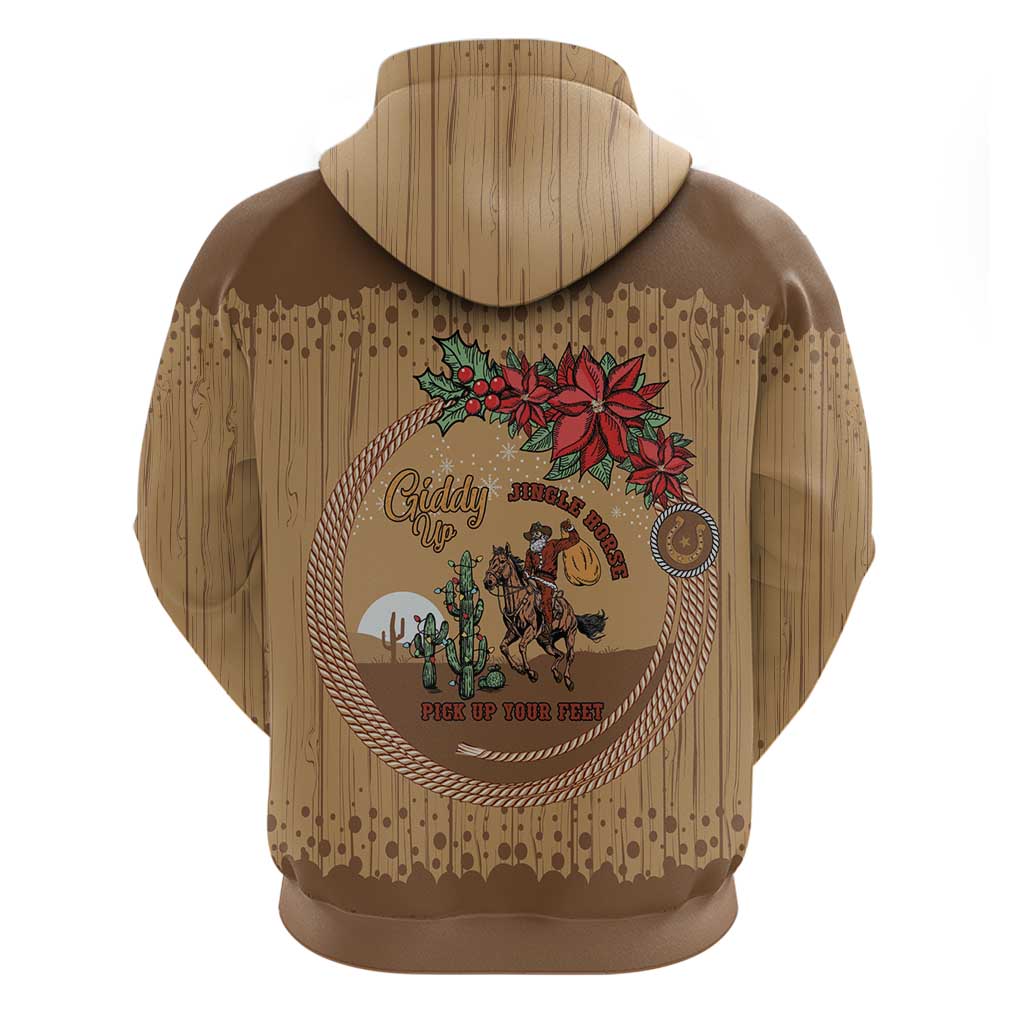 Cowboy Christmas Zip Hoodie Giddy Up Jingle Horse Brown Version - Wonder Print Shop