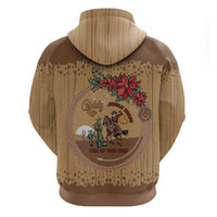 Cowboy Christmas Zip Hoodie Giddy Up Jingle Horse Brown Version - Wonder Print Shop