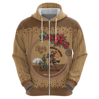 Cowboy Christmas Zip Hoodie Giddy Up Jingle Horse Brown Version - Wonder Print Shop