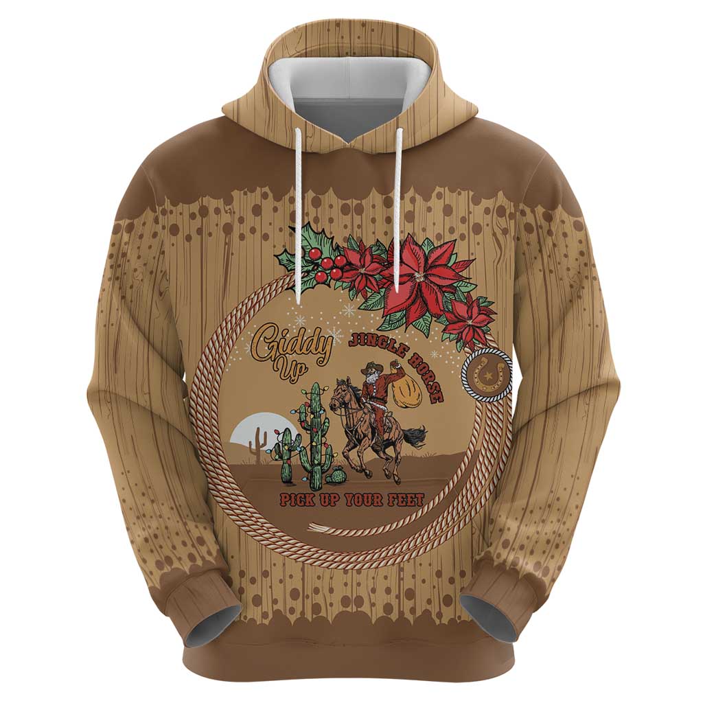 Cowboy Christmas Zip Hoodie Giddy Up Jingle Horse Brown Version - Wonder Print Shop