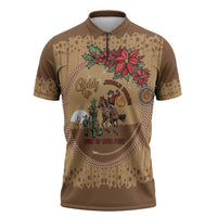 Cowboy Christmas Zipper Polo Shirt Giddy Up Jingle Horse Brown Version - Wonder Print Shop