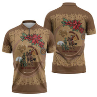 Cowboy Christmas Zipper Polo Shirt Giddy Up Jingle Horse Brown Version - Wonder Print Shop