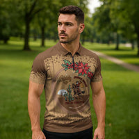 Cowboy Christmas Zipper Polo Shirt Giddy Up Jingle Horse Brown Version - Wonder Print Shop