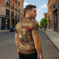 Cowboy Christmas Zipper Polo Shirt Giddy Up Jingle Horse Brown Version - Wonder Print Shop