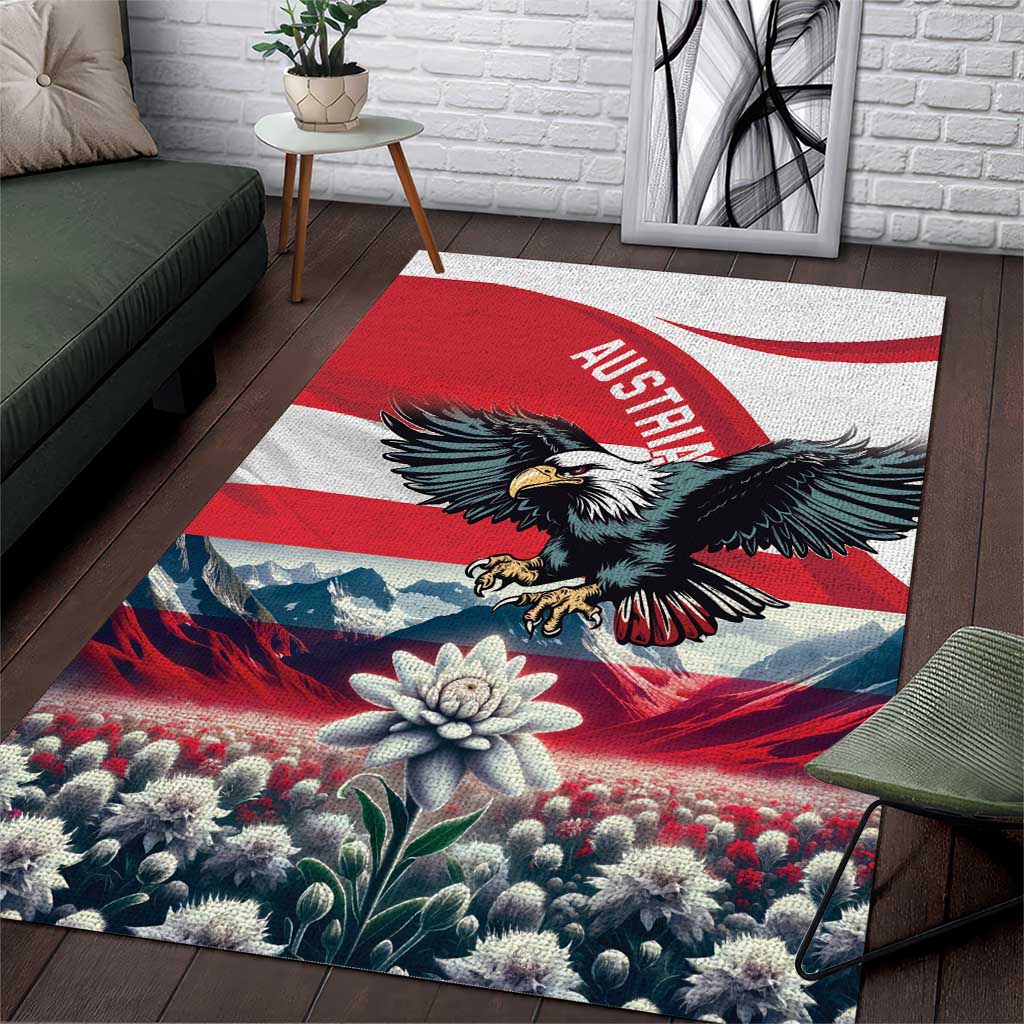 Austria Black Eagle Area Rug Edelweiss with Austrian Flag - Wonder Print Shop