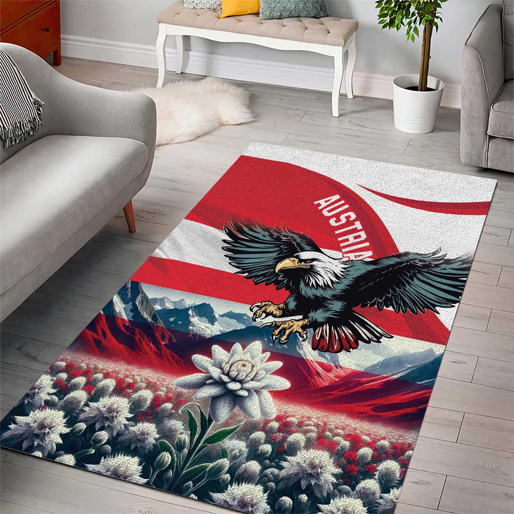 Austria Black Eagle Area Rug Edelweiss with Austrian Flag - Wonder Print Shop