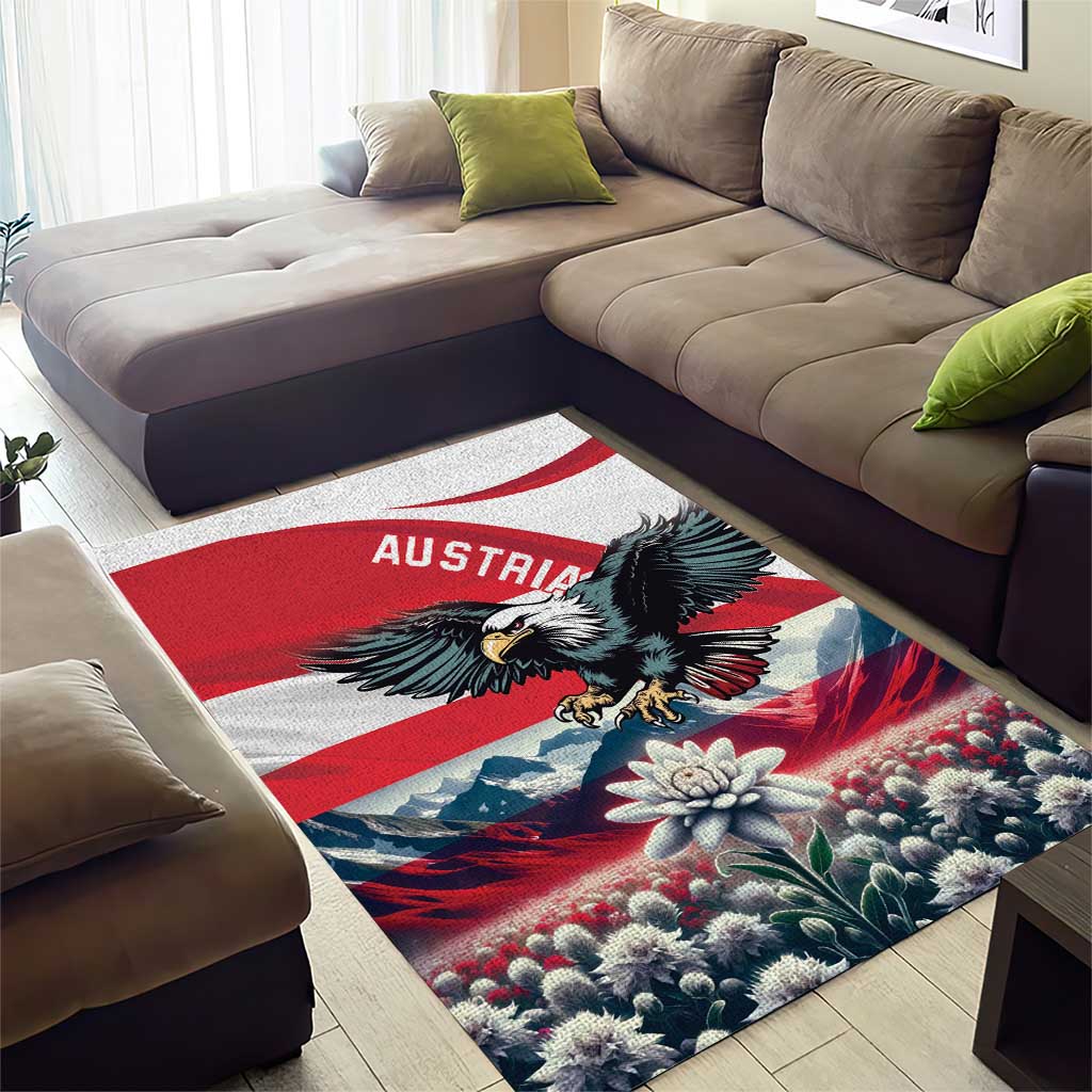 Austria Black Eagle Area Rug Edelweiss with Austrian Flag - Wonder Print Shop