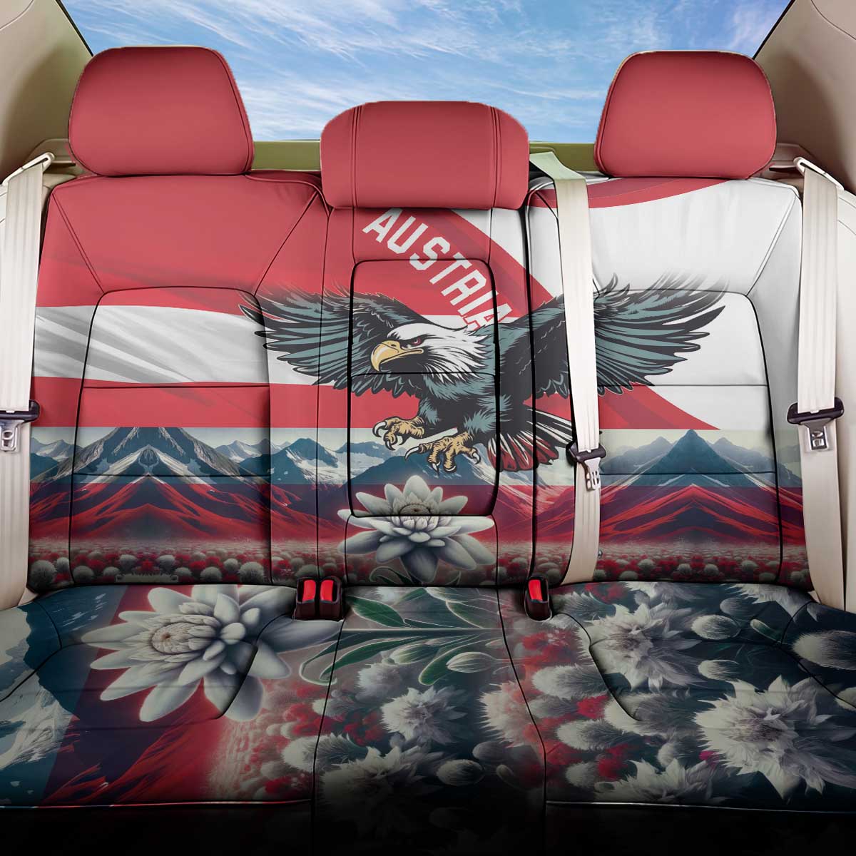 Austria Black Eagle Back Car Seat Cover Edelweiss with Austrian Flag - Wonder Print Shop