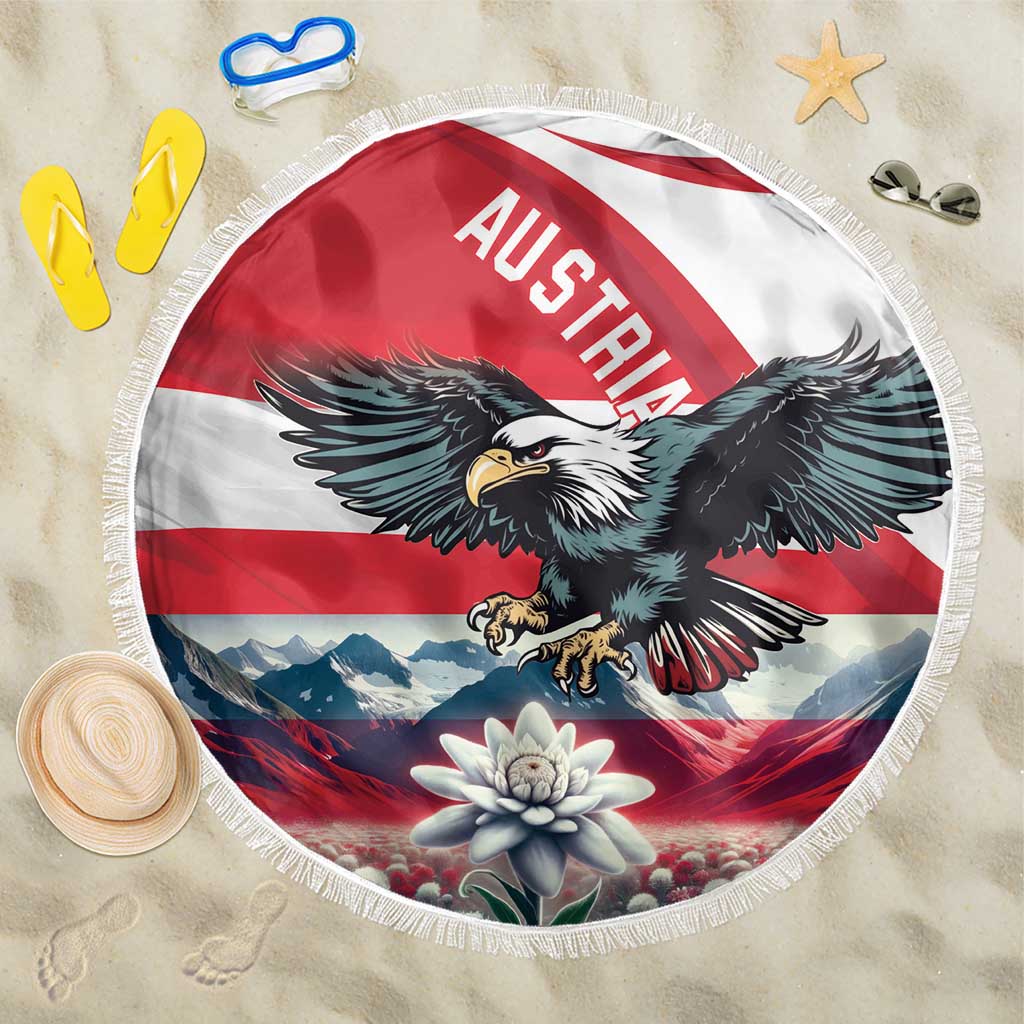 Austria Black Eagle Beach Blanket Edelweiss with Austrian Flag - Wonder Print Shop