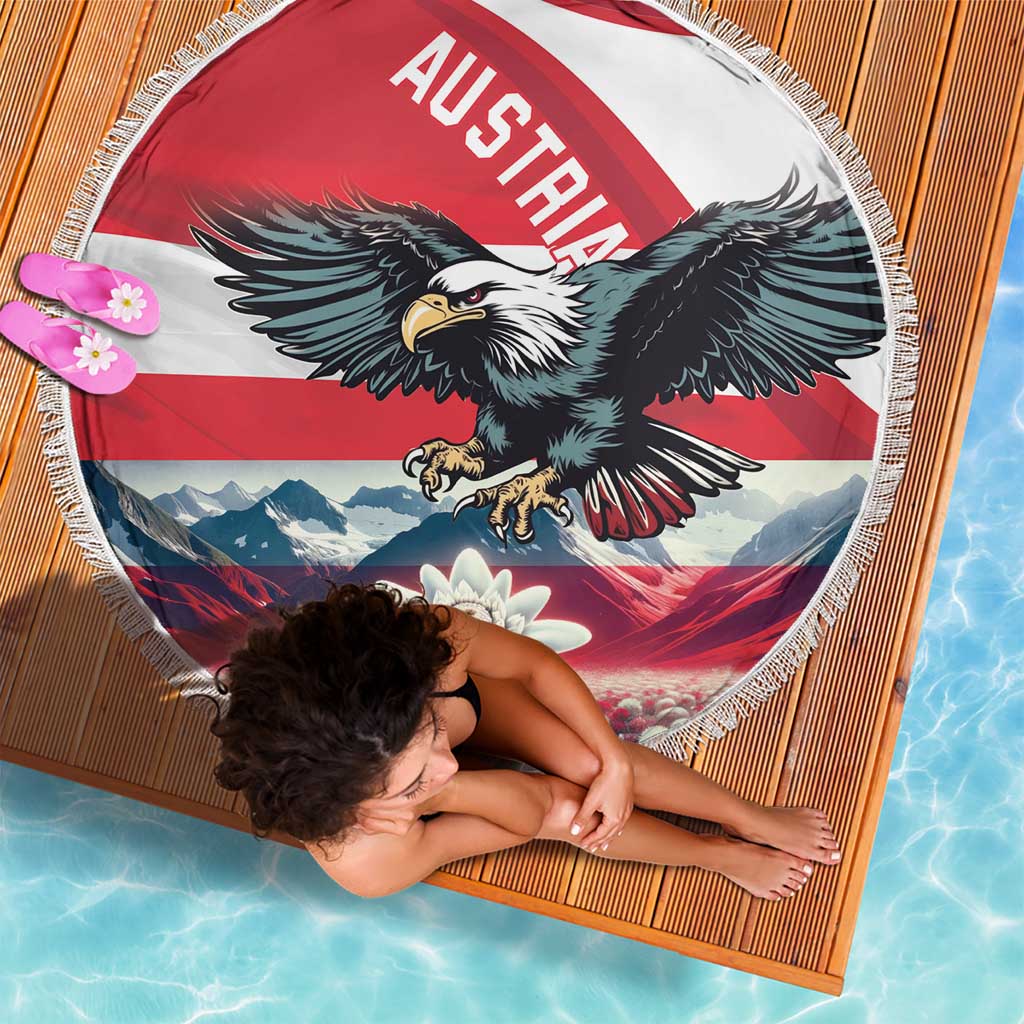 Austria Black Eagle Beach Blanket Edelweiss with Austrian Flag - Wonder Print Shop