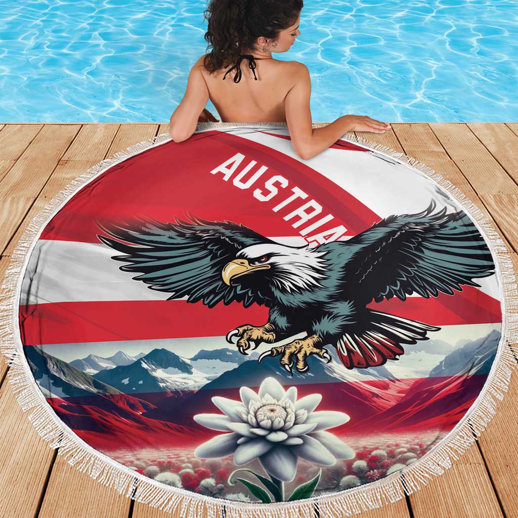 Austria Black Eagle Beach Blanket Edelweiss with Austrian Flag - Wonder Print Shop