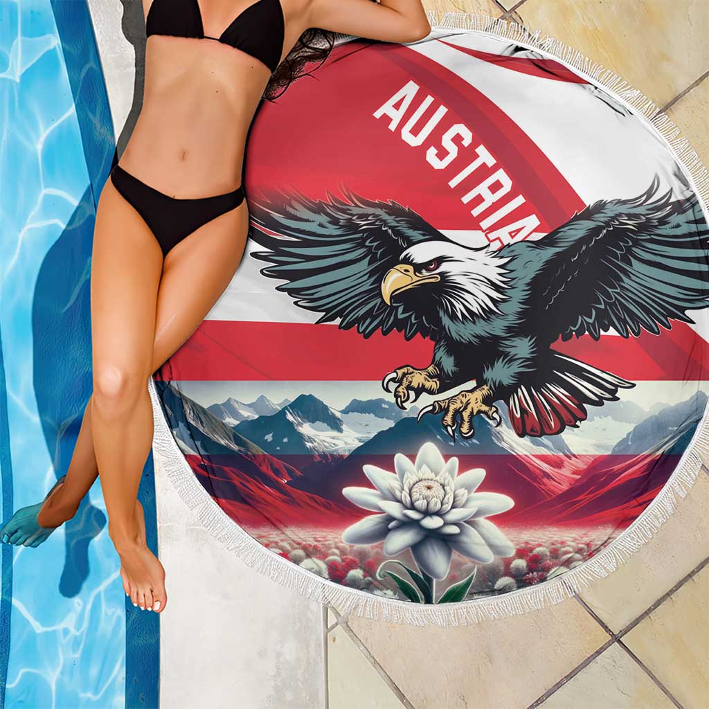 Austria Black Eagle Beach Blanket Edelweiss with Austrian Flag - Wonder Print Shop