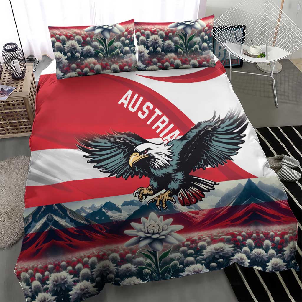 Austria Black Eagle Bedding Set Edelweiss with Austrian Flag - Wonder Print Shop