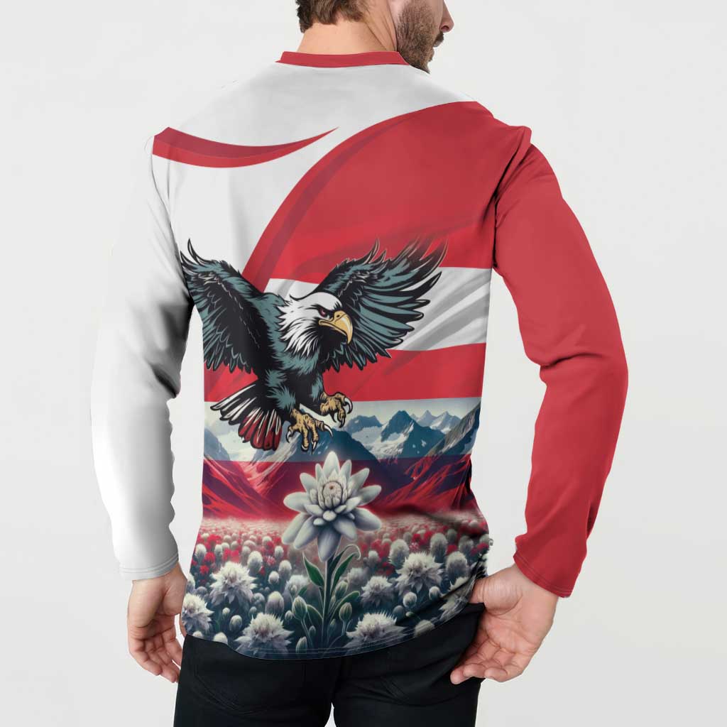 Austria Black Eagle Button Sweatshirt Edelweiss with Austrian Flag - Wonder Print Shop