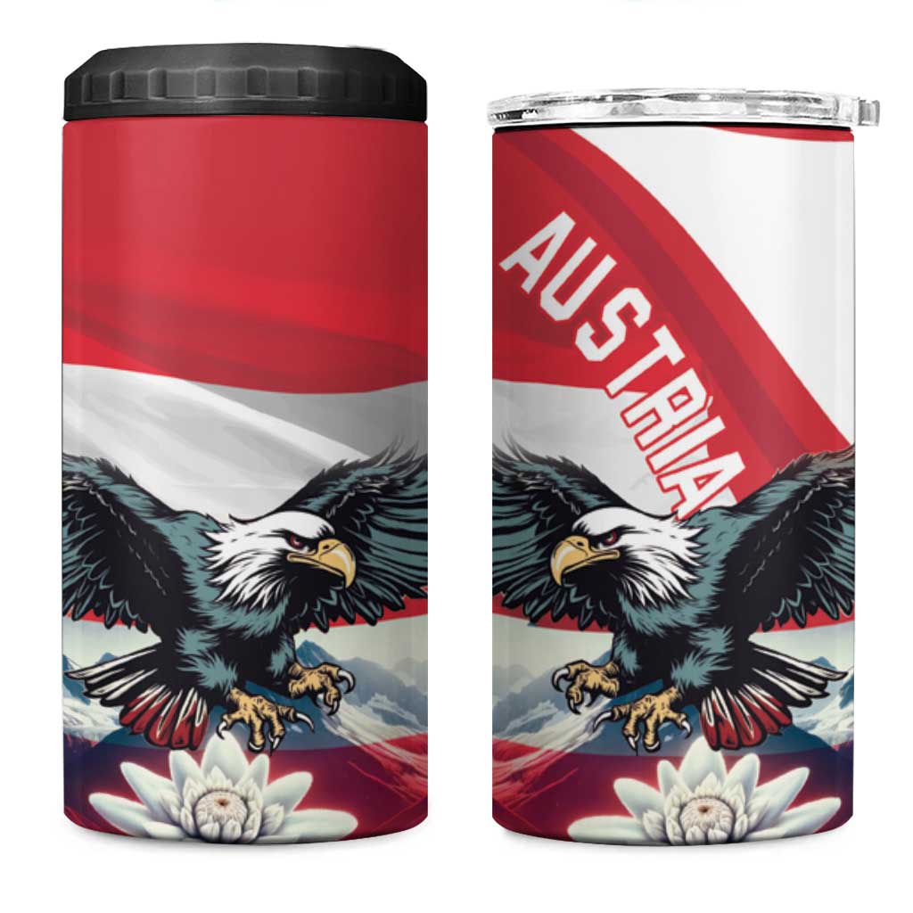 Austria Black Eagle 4 in 1 Can Cooler Tumbler Edelweiss with Austrian Flag - Wonder Print Shop
