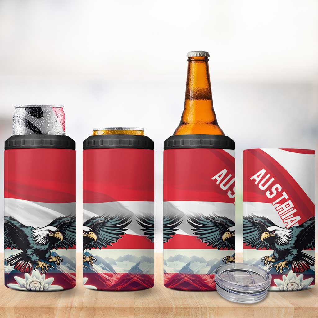 Austria Black Eagle 4 in 1 Can Cooler Tumbler Edelweiss with Austrian Flag - Wonder Print Shop