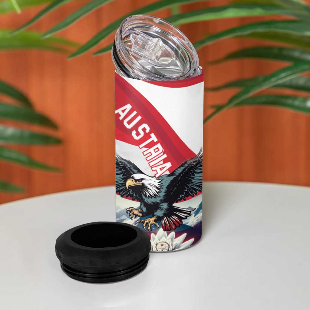 Austria Black Eagle 4 in 1 Can Cooler Tumbler Edelweiss with Austrian Flag - Wonder Print Shop