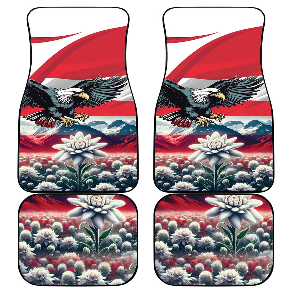 Austria Black Eagle Car Mats Edelweiss with Austrian Flag - Wonder Print Shop