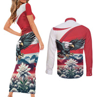 Austria Black Eagle Couples Matching Short Sleeve Bodycon Dress and Long Sleeve Button Shirt Edelweiss with Austrian Flag - Wonder Print Shop