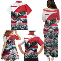 Austria Black Eagle Family Matching Puletasi and Hawaiian Shirt Edelweiss with Austrian Flag - Wonder Print Shop