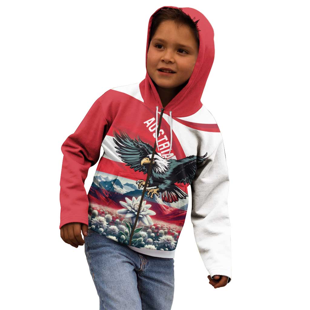 Austria Black Eagle Kid Hoodie Edelweiss with Austrian Flag - Wonder Print Shop