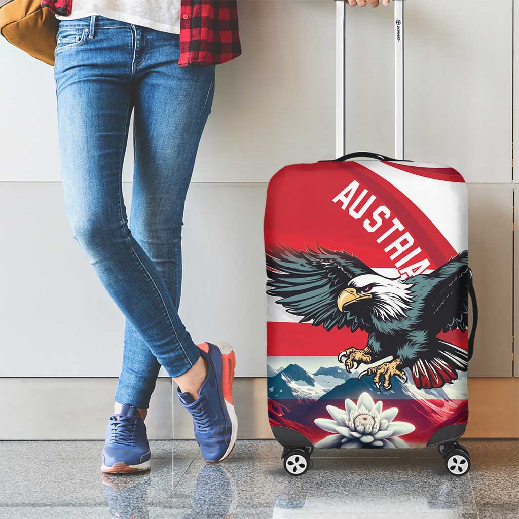 Austria Black Eagle Luggage Cover Edelweiss with Austrian Flag - Wonder Print Shop
