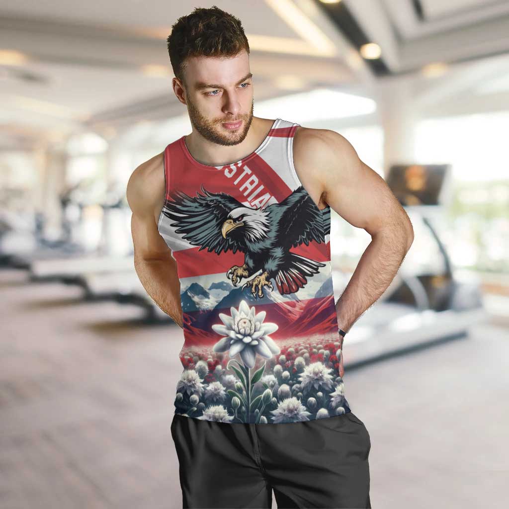 Austria Black Eagle Men Tank Top Edelweiss with Austrian Flag - Wonder Print Shop