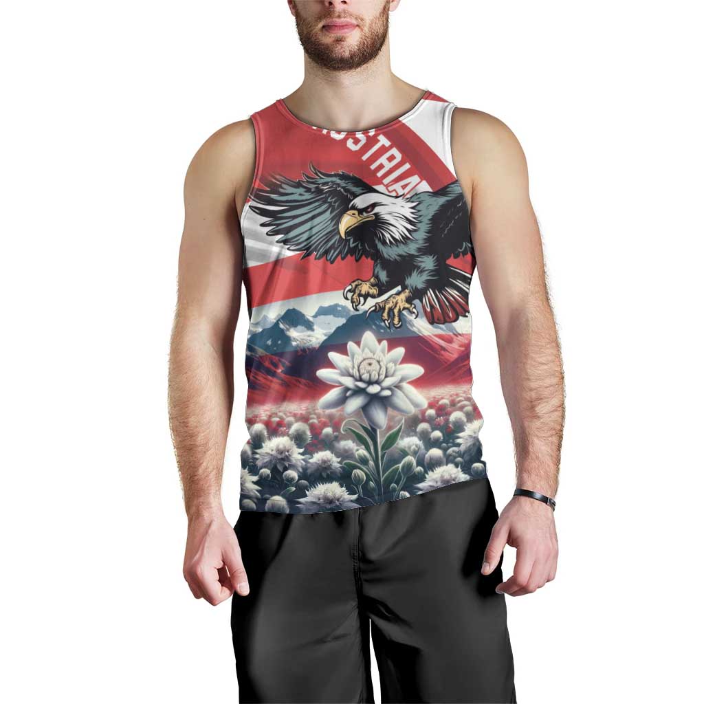 Austria Black Eagle Men Tank Top Edelweiss with Austrian Flag - Wonder Print Shop