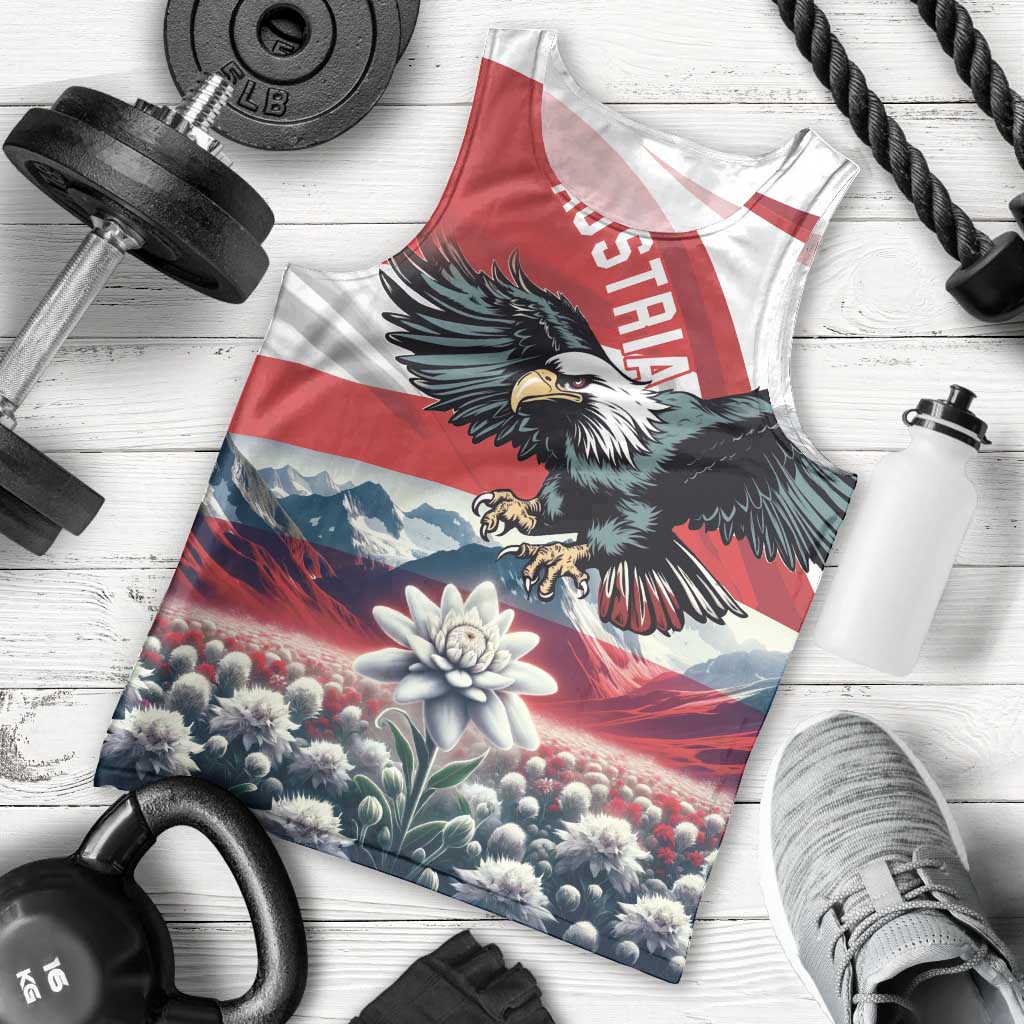 Austria Black Eagle Men Tank Top Edelweiss with Austrian Flag - Wonder Print Shop